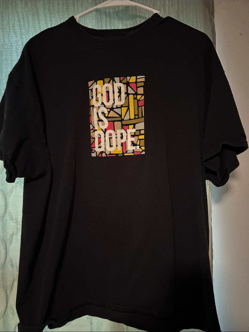 Black Short Sleeve Tee with 'God Is Dope' Graphic